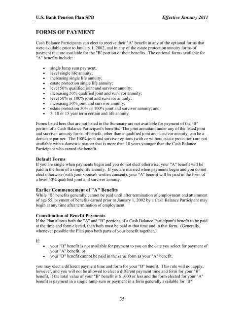 U.S. Bank Pension Plan Summary Plan Description