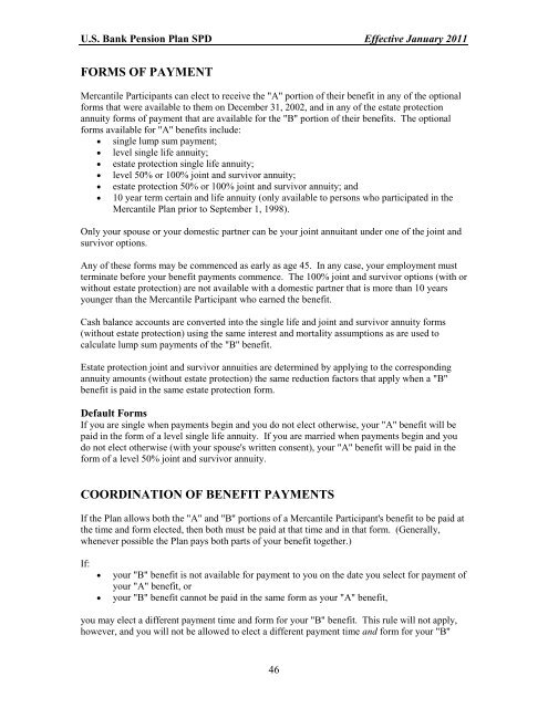 U.S. Bank Pension Plan Summary Plan Description