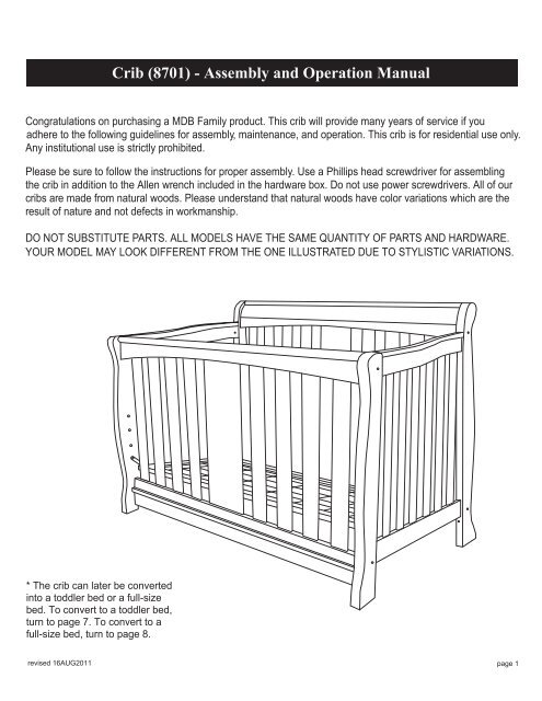 Crib (8701) - Assembly and Operation Manual - DaVinci Baby