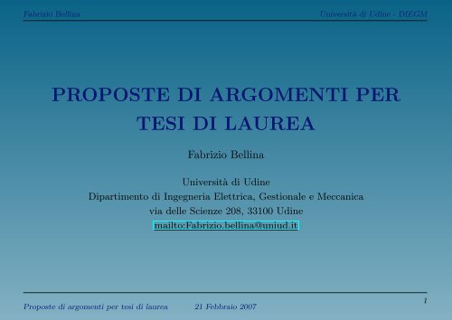 PROPOSTE DI ARGOMENTI PER TESI DI LAUREA - diegm