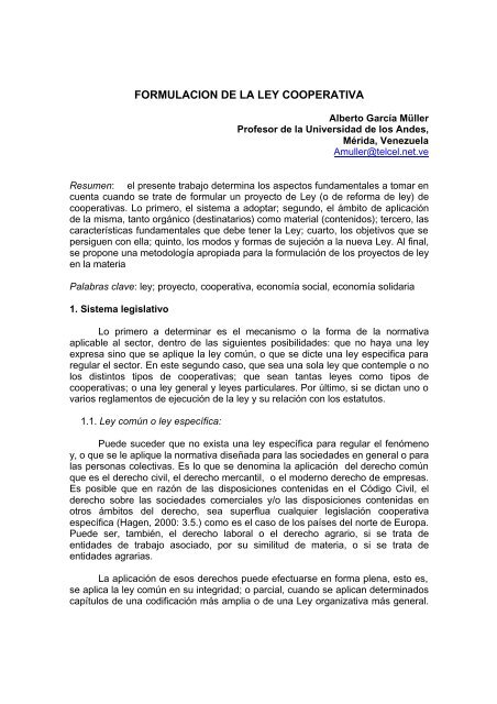 FORMULACION DE LA LEY COOPERATIVA - Futuros