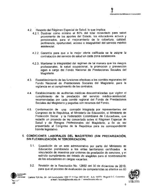 texto del Pliego de Peticiones de FECODE radicado el 7 de abril ...