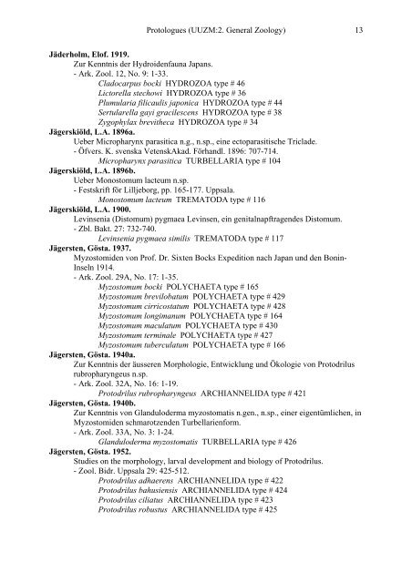 Catalogue of type specimens 2. General Zoology - Evolutionsmuseet