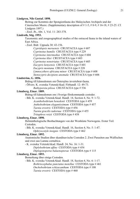 Catalogue of type specimens 2. General Zoology - Evolutionsmuseet