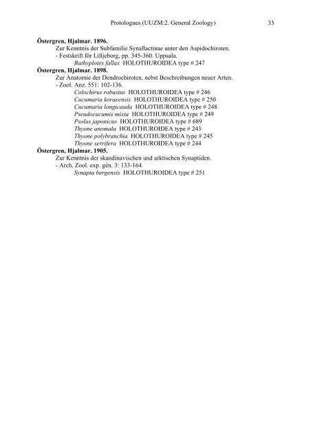 Catalogue of type specimens 2. General Zoology - Evolutionsmuseet