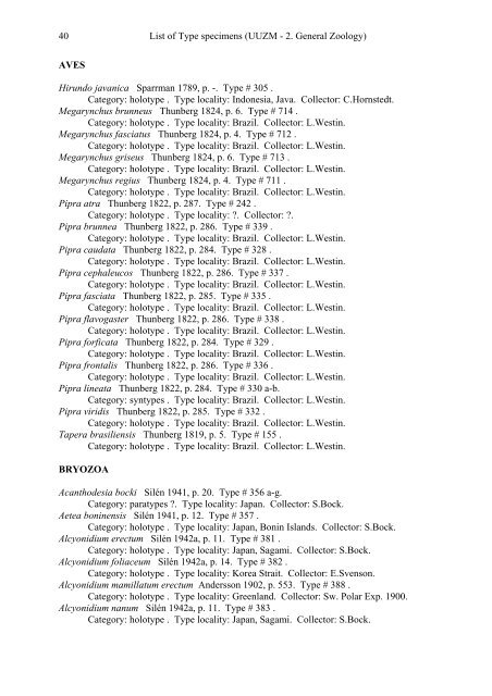 Catalogue of type specimens 2. General Zoology - Evolutionsmuseet