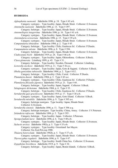 Catalogue of type specimens 2. General Zoology - Evolutionsmuseet