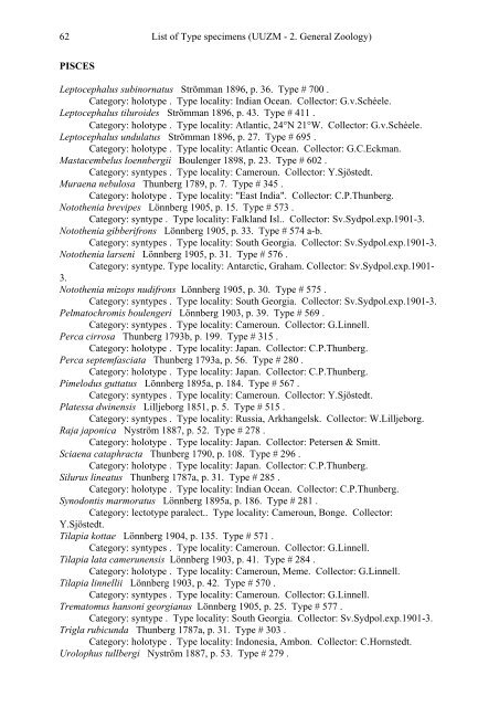 Catalogue of type specimens 2. General Zoology - Evolutionsmuseet