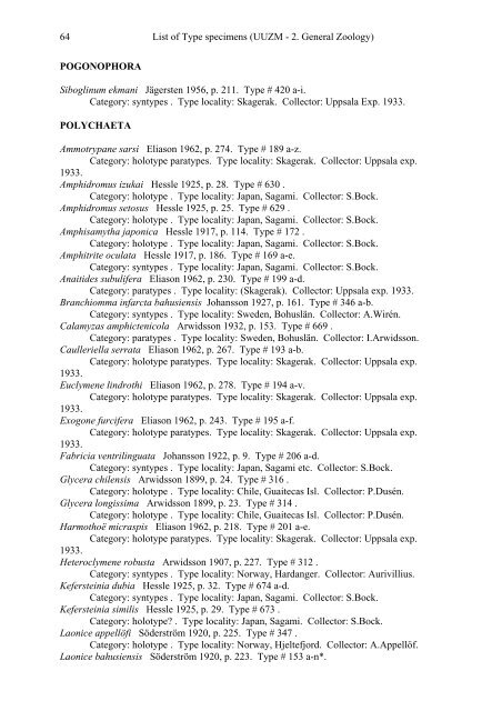 Catalogue of type specimens 2. General Zoology - Evolutionsmuseet