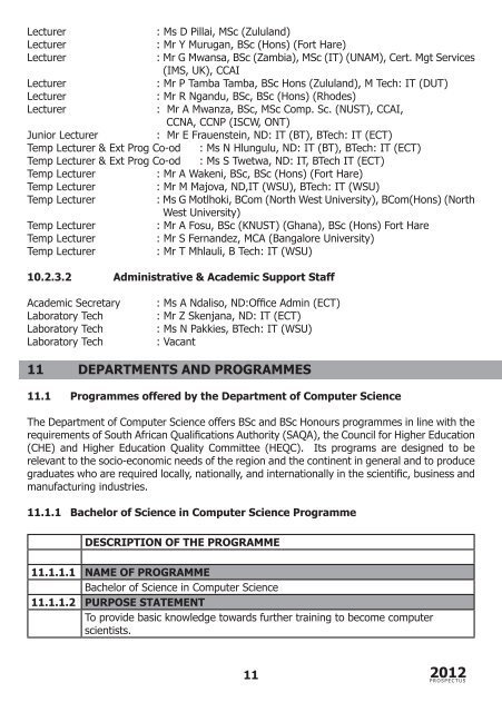 School of Computing prospectus 2012 - Walter Sisulu University