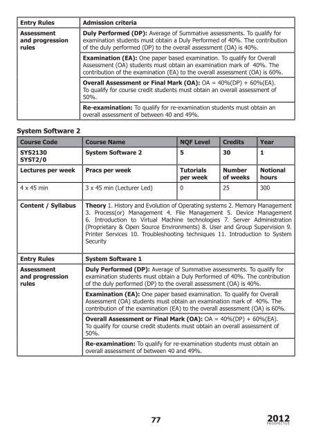 School of Computing prospectus 2012 - Walter Sisulu University