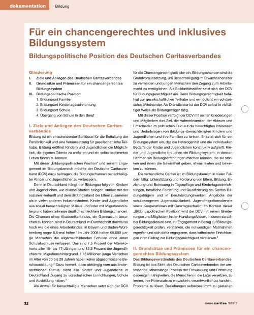 Bildungspolitische Position der Caritas