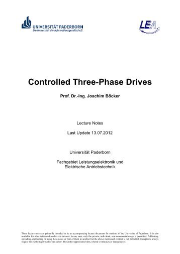 Controlled Three-Phase Drives - Fachgebiet Leistungselektronik ...