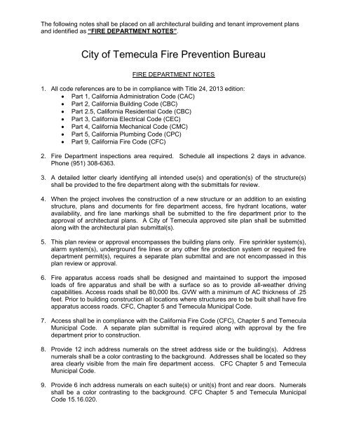 The following notes shall be placed on all ... - City of Temecula