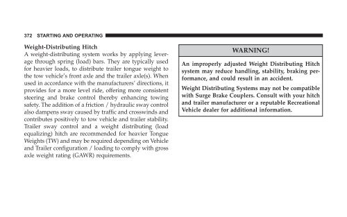 2008 RT Caravan Owner Manual