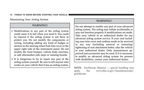 2008 RT Caravan Owner Manual