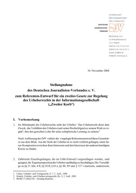 Stellungnahme des Deutschen Journalisten-Verbandes e. V. zum ...