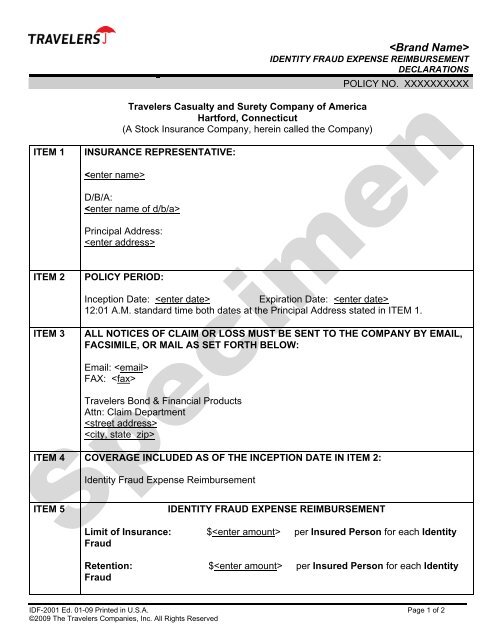 Declarations - Travelers Insurance