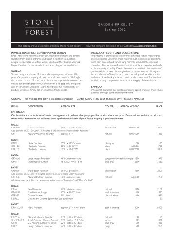 2012 stone forest garden price list Ã¢Â€Â“ pdf - Hot2Cold