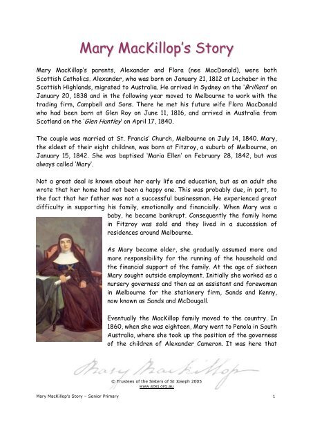 Mary MacKillop's Story - Mary MacKillop Place