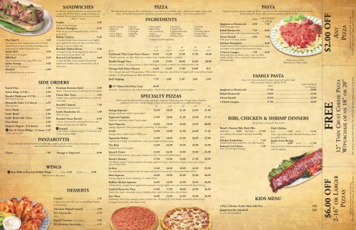 Rosati's menu on sale