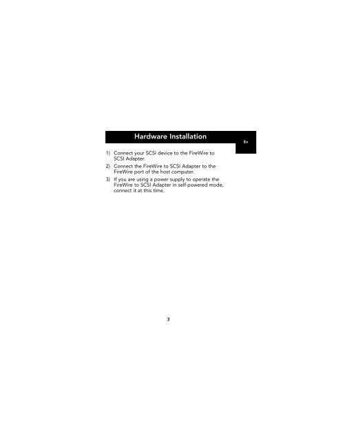 Firewire to SCSI Adapter Guide d'utilisation de l'adaptateur Firewire ...