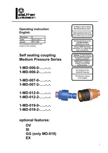 Medium pressuere coupling, series MD, NW 006, 007, 012, 019 ...