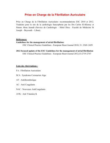 Prise en Charge de la Fibrillation Auriculaire - Cardiologie ...