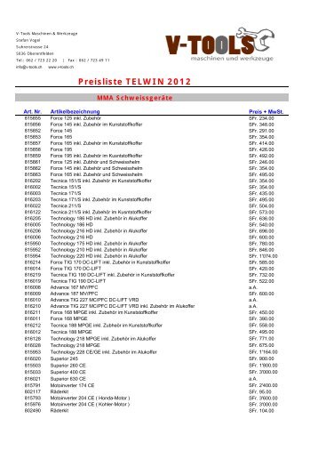 Preisliste Telwin 2012 excel - v-tools