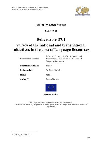 ECP-2007-LANG-617001 Flarenet Deliverable D7.1 Survey of the ...