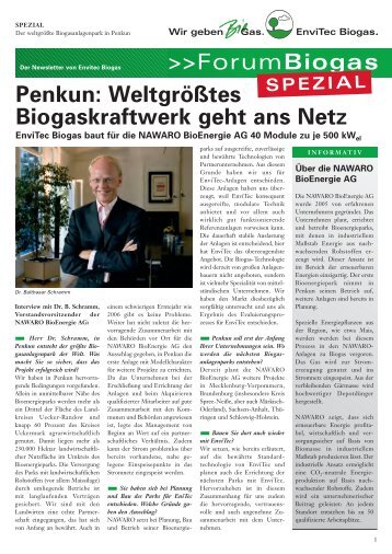 Penkun: Weltgrößtes Biogaskraftwerk geht ans Netz - EnviTec Biogas AG