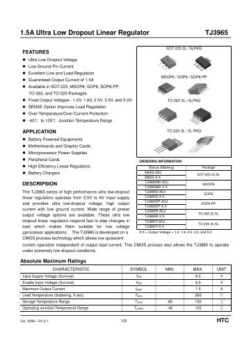 1.5A Ultra Low Dropout Linear Regulator TJ3965