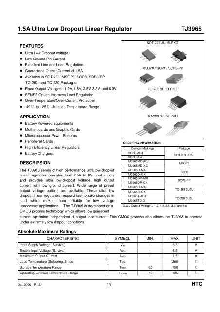 1.5A Ultra Low Dropout Linear Regulator TJ3965