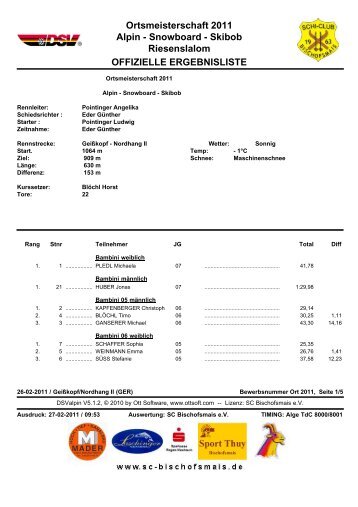 Ortsmeisterschaft 2011 Alpin - Snowboard - SC Bischofsmais