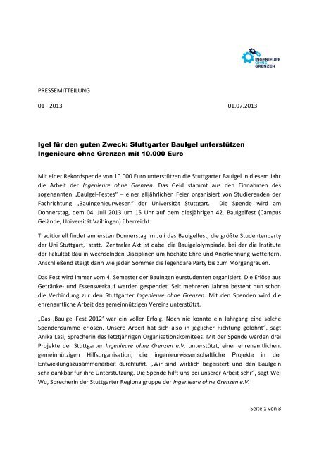 2013 01.07.2013 Igel fÃ¼r den guten Zweck: Stuttgarter BauIgel ...