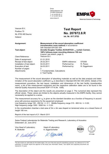 test results acoustic properties - pdf 197 KB - Vescom