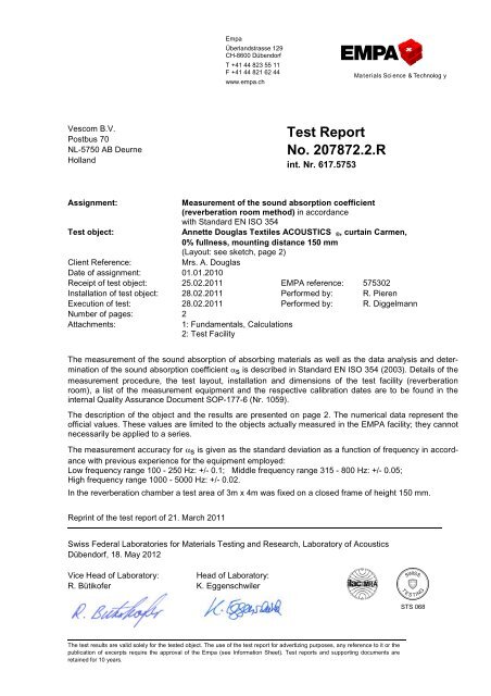 test results acoustic properties - pdf 197 KB - Vescom