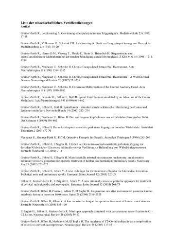 Liste der wissenschaftlichen Veröffentlichungen