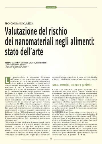 Valutazione del rischio dei nanomateriali negli alimenti ... - SIVeMP