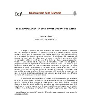 El Banco de la Gente y los Errores que Hay que Evitar - Instituto de ...