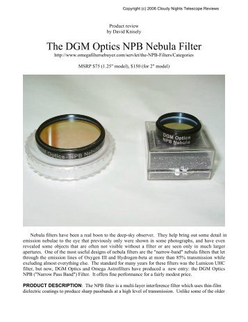 The DGM Optics NPB Nebula Filter - Cloudy Nights