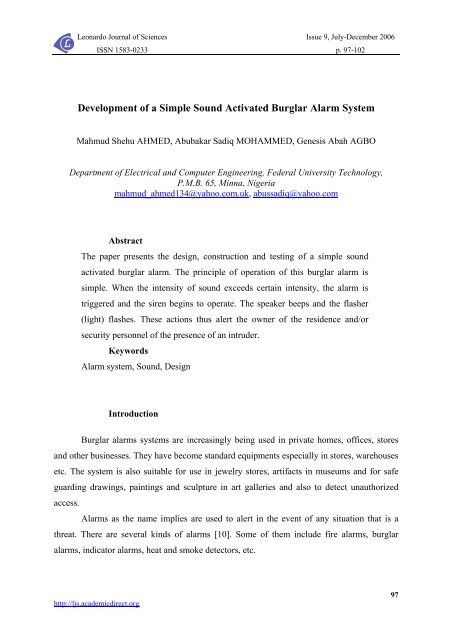 Development of a Simple Sound Activated Burglar Alarm System