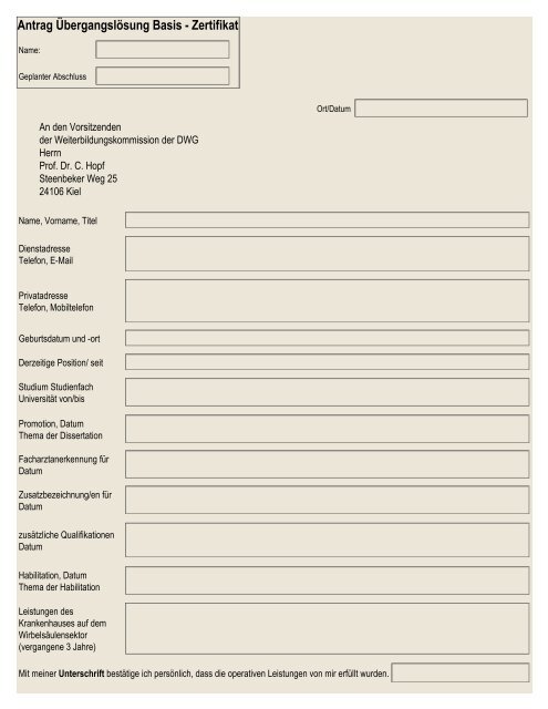 Antrag Übergangslösung Basis - Zertifikat - DWG