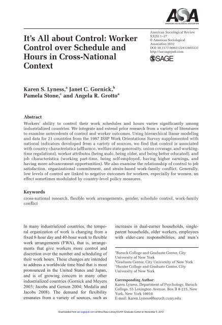 It's All about Control: Worker Control over Schedule and Hours ... - LIS