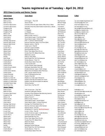 Teams registered as of Tuesday - April 24, 2012 - American Legion ...