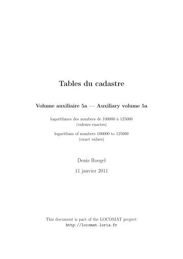 Tables du cadastre - LOCOMAT: The LORIA COLLECTION of ...