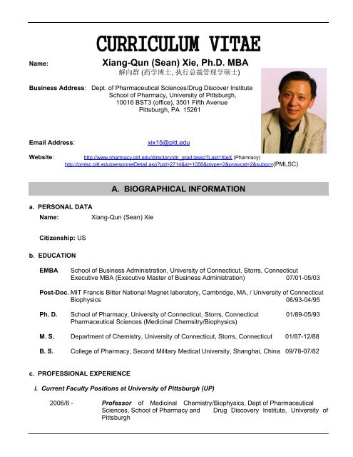 Xiang-Qun (Sean) Xie, Ph.D. MBA - University of Pittsburgh School ...