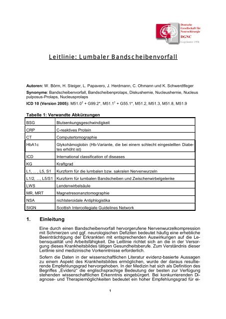 Leitlinie Lumbaler Bandscheibenvorfall Klinikum Fulda