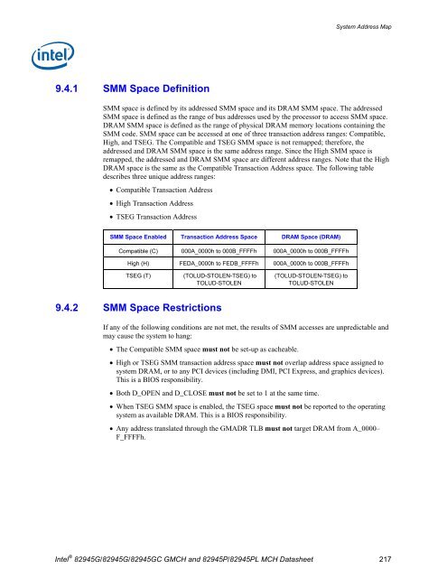 Intel® 945G/945GZ/945GC/ 945P/945PL Express Chipset Family ...