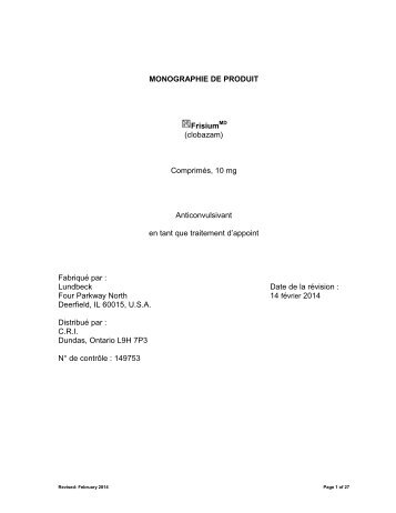 MONOGRAPHIE DE PRODUIT FrisiumMD (clobazam ... - Lundbeck